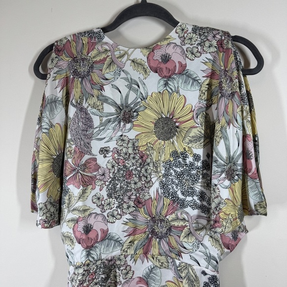 Opening Ceremony Multicolor Floral Print Dress Open Back Cape Overlay Size MEASU - Picture 3 of 12